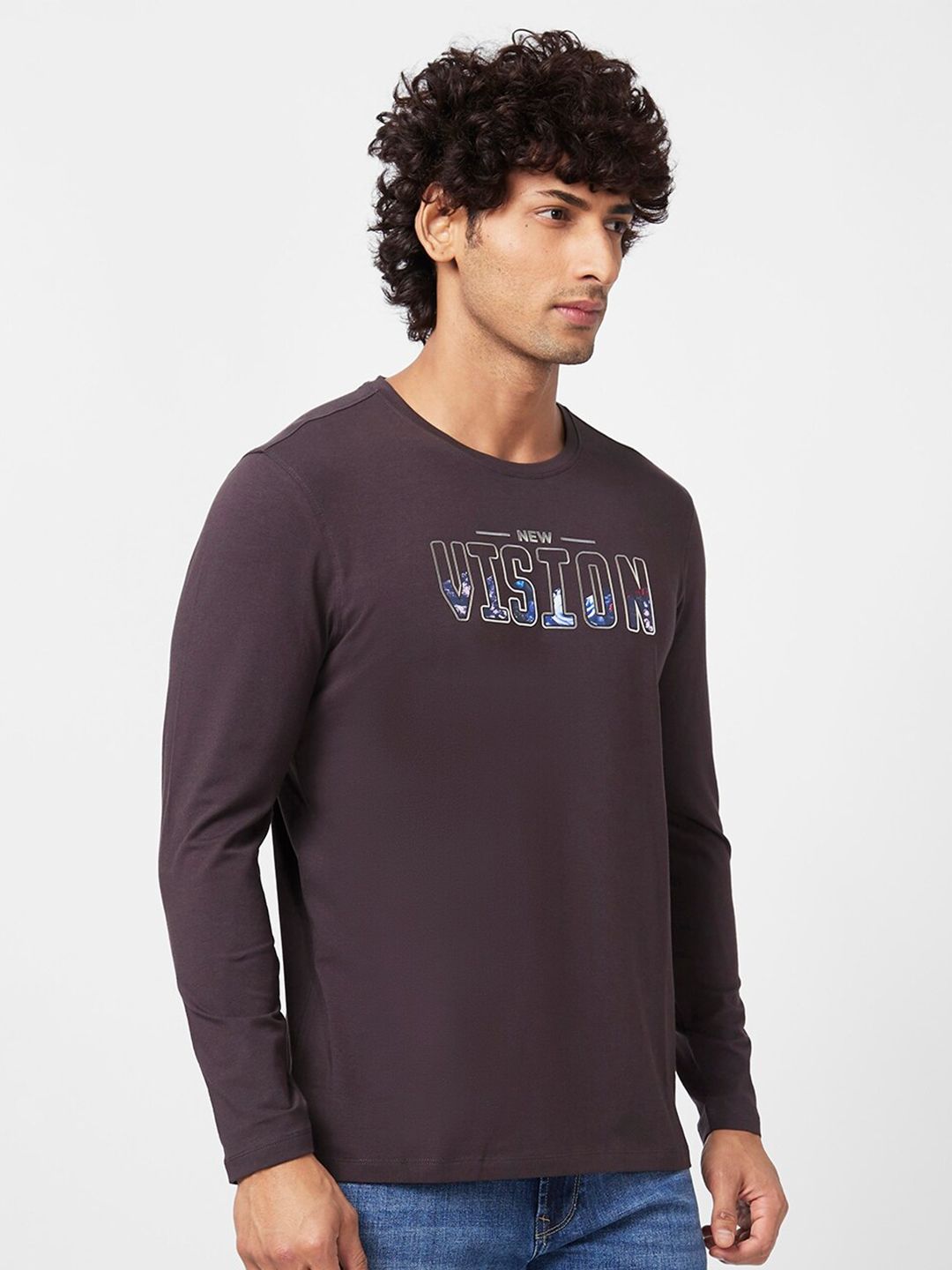 SPYKAR Men Grey Typography Printed Slim Fit T-shirt