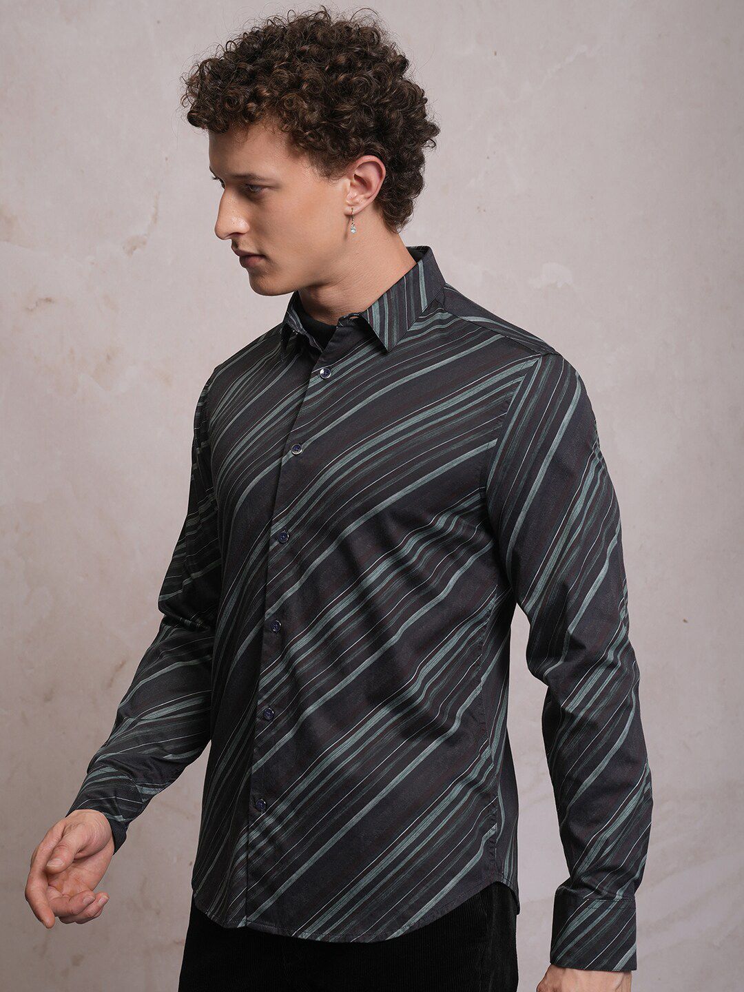 LOCOMOTIVE Luxe Slim Fit Striped Satin Party Shirt