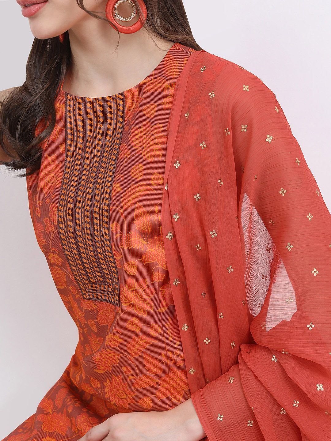 Vishudh Floral Printed Straight Kurta with Trousers & Dupatta