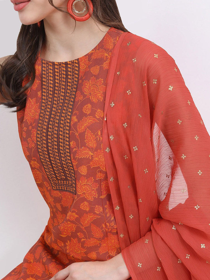 Vishudh Floral Printed Straight Kurta with Trousers & Dupatta