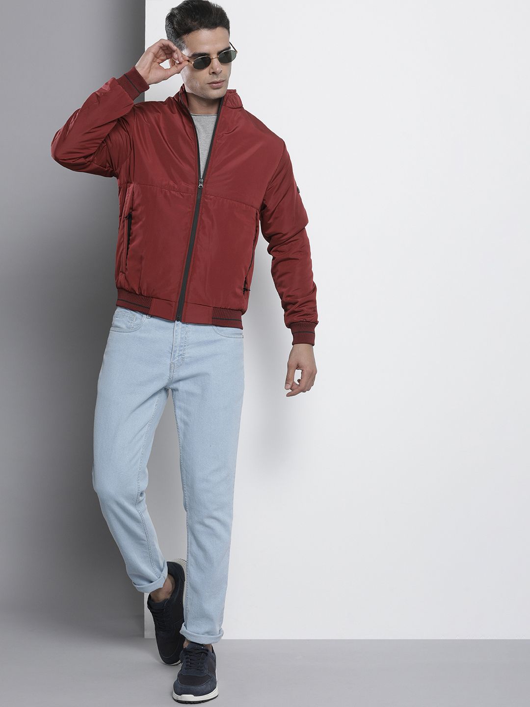 The Indian Garage Co Men Zip-Front Bomber Jacket with Insert Pockets