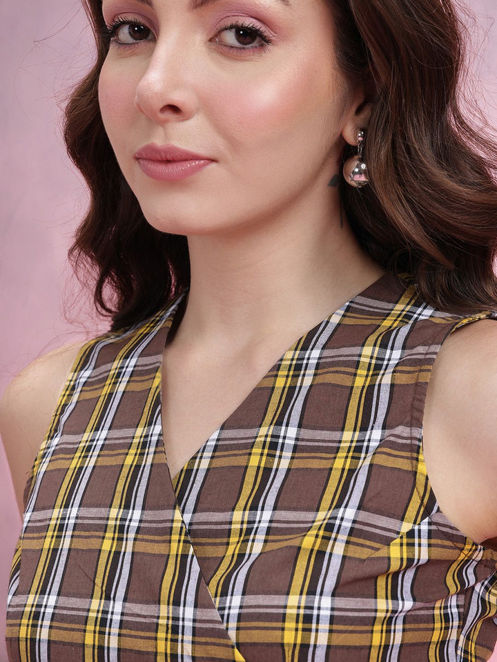 DressBerry Checked Wrap Top With Waist Tie-Ups