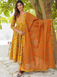 KALINI Floral Printed Gotta Patti Pure Cotton Kurta with Trousers & Dupatta