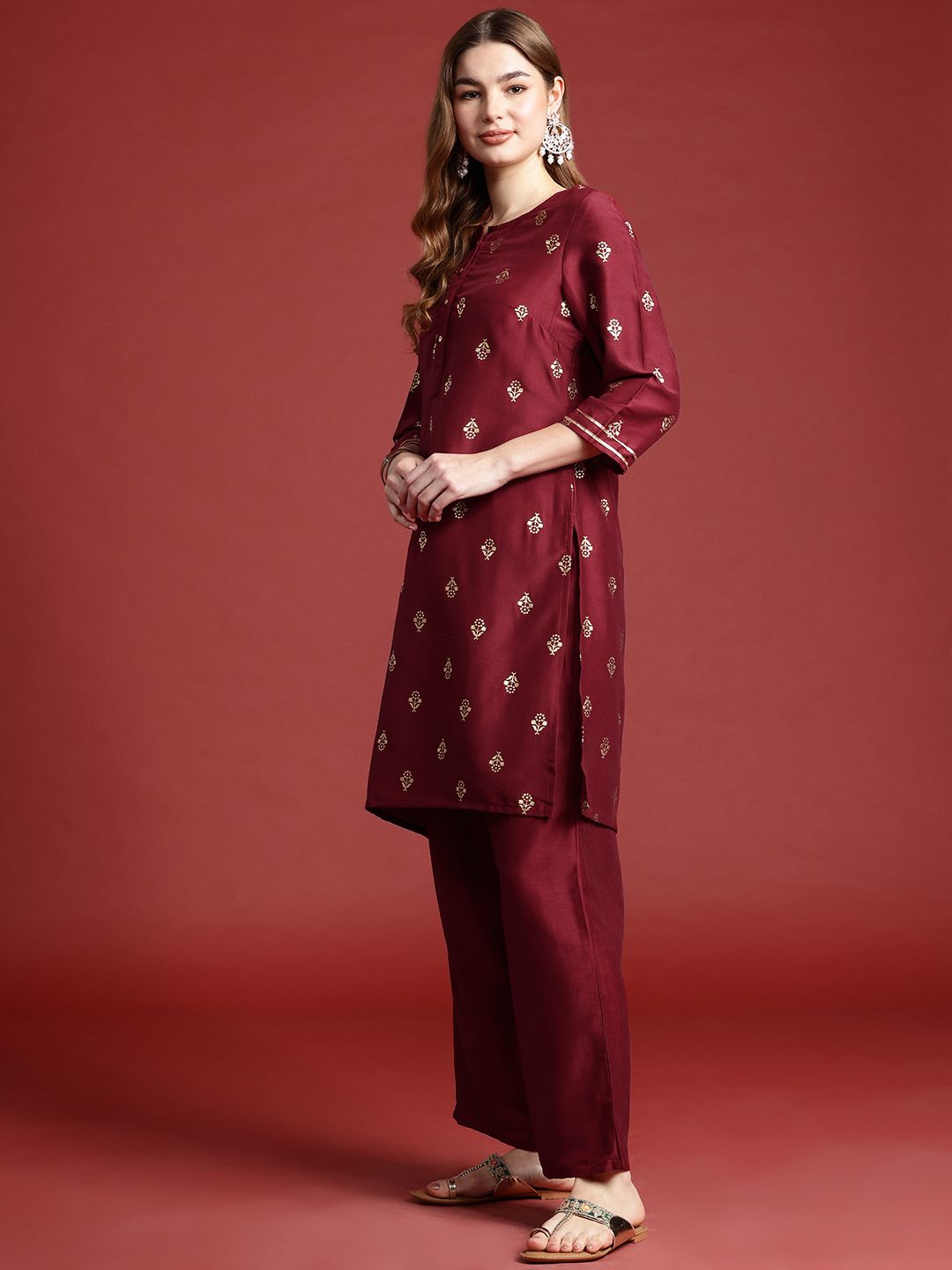 Anouk Gotta Patti Foil Print Regular Kurta with Palazzos & With Dupatta