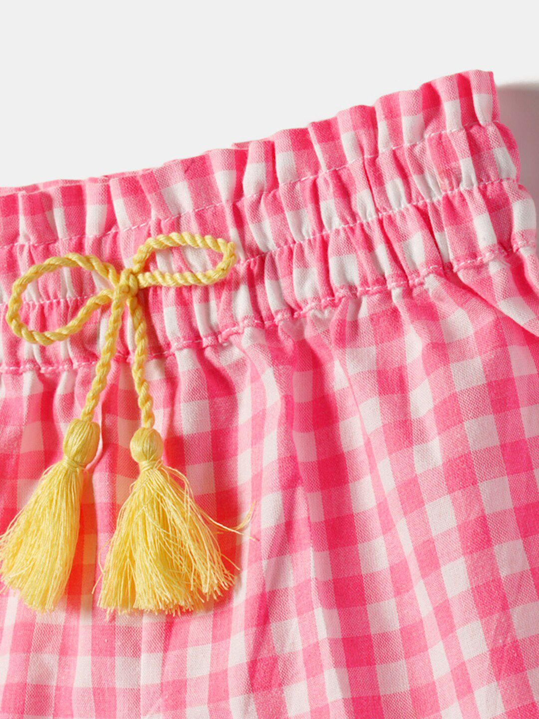 Nauti Nati Girls Checked One Shoulder Ruffled Pure Cotton Crop Top With Shorts