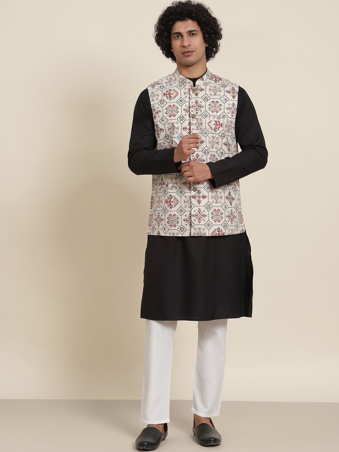 SOJANYA Kurta Biasa Kolar Mandarin Dengan Baju Tidur & Jaket Nehru