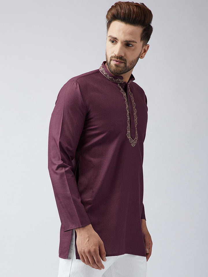 SOJANYA Men Burgundy Solid Kurta Lurus