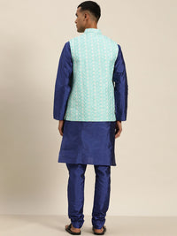 SOJANYA Men Blue Ethnic Motifs Embroidered Thread Work Kurta with Churidar