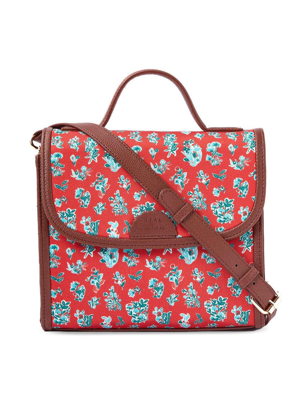 TEAL BY CHUMBAK Detachable Sling Strap Floral Printed Structured Satchel Bag