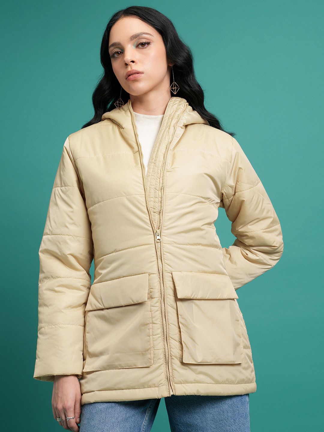 Tokyo Talkies Brown Hooded Puffer Jacket