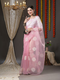 Saree mall Pink & White Floral Organza Banarasi Sarees