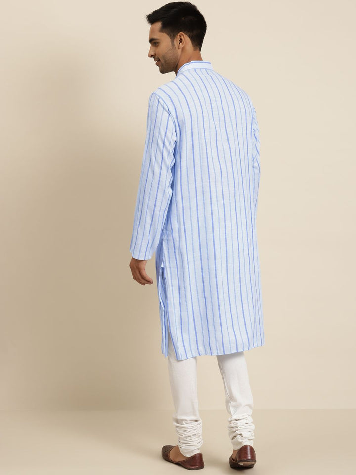 SOJANYA Men Blue Pure Cotton Striped Kurta