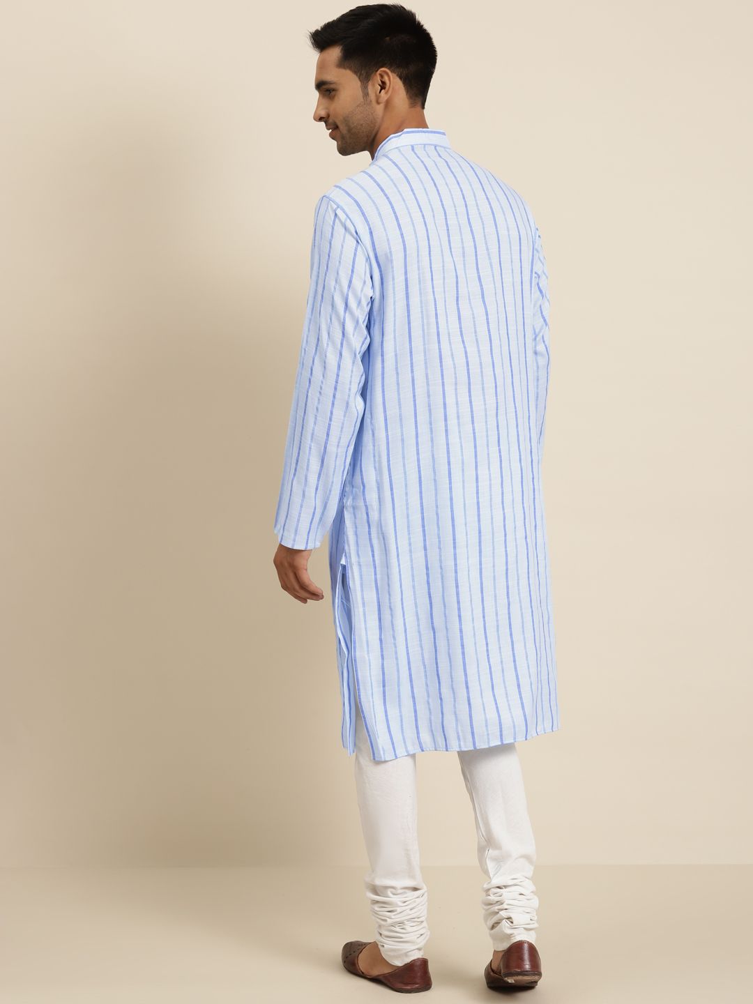 SOJANYA Men Blue Pure Cotton Striped Kurta