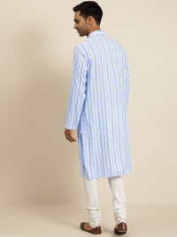 SOJANYA Men Blue Pure Cotton Striped Kurta