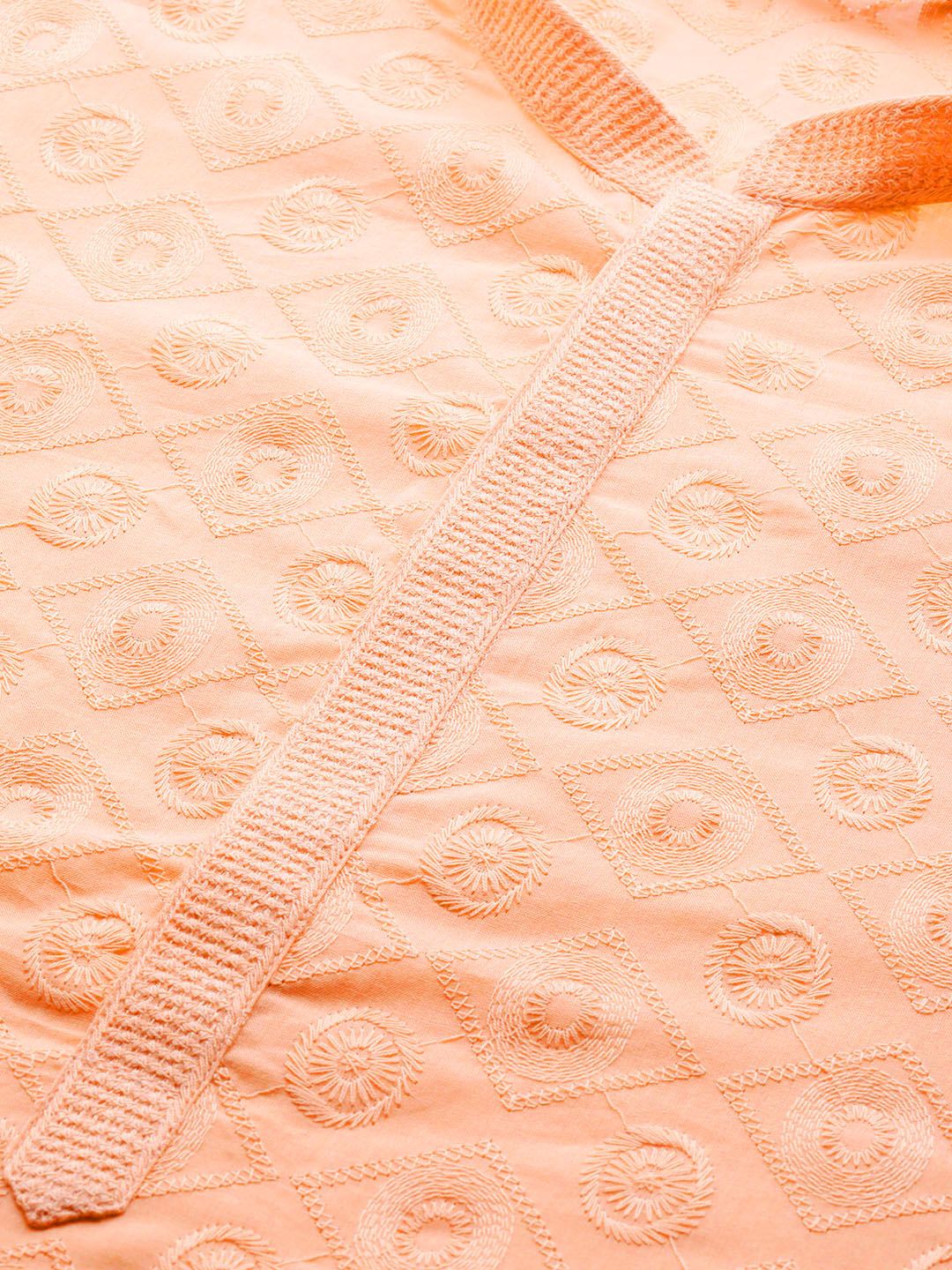 See Designs Men Peach Pure Cotton Chikankari Embroidered Straight Kurta