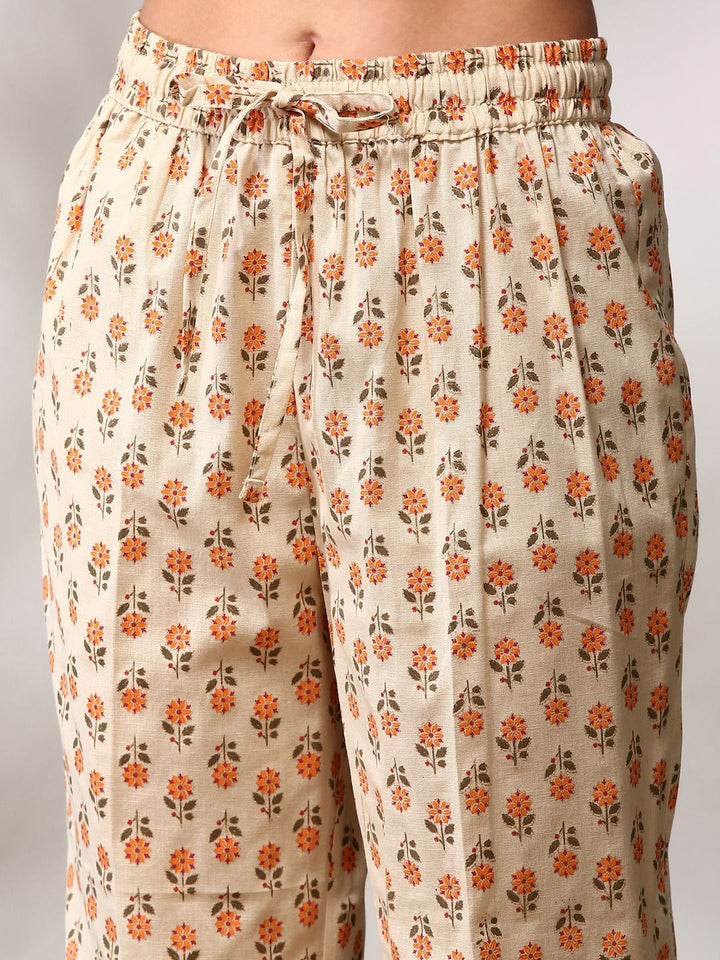 Anouk Floral Printed Regular Pure Cotton Straight Kurta with Trousers