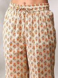 Anouk Floral Printed Regular Pure Cotton Straight Kurta with Trousers