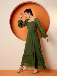 Antheaa women Square Neck Embellished maxi dress