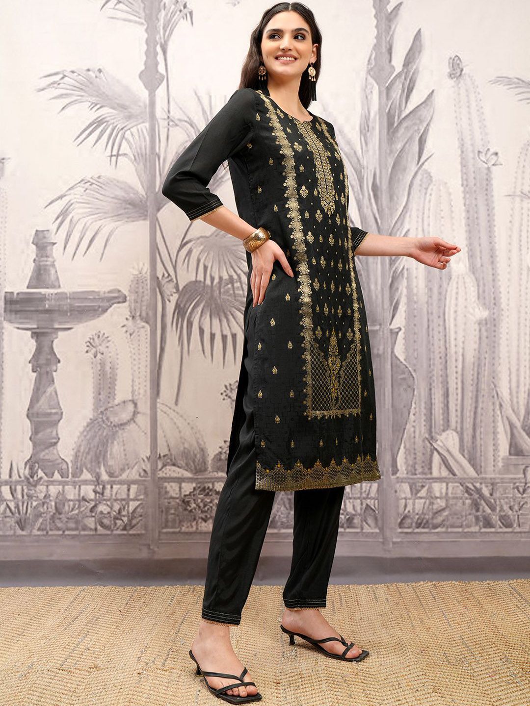 Vishudh Embroidered Straight Kurta & Trousers With Dupatta