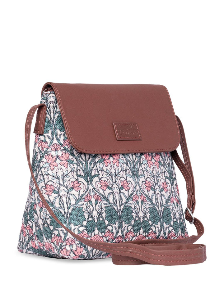 ZOUK Floral Printed Structured Vegan Leather Sling Bag