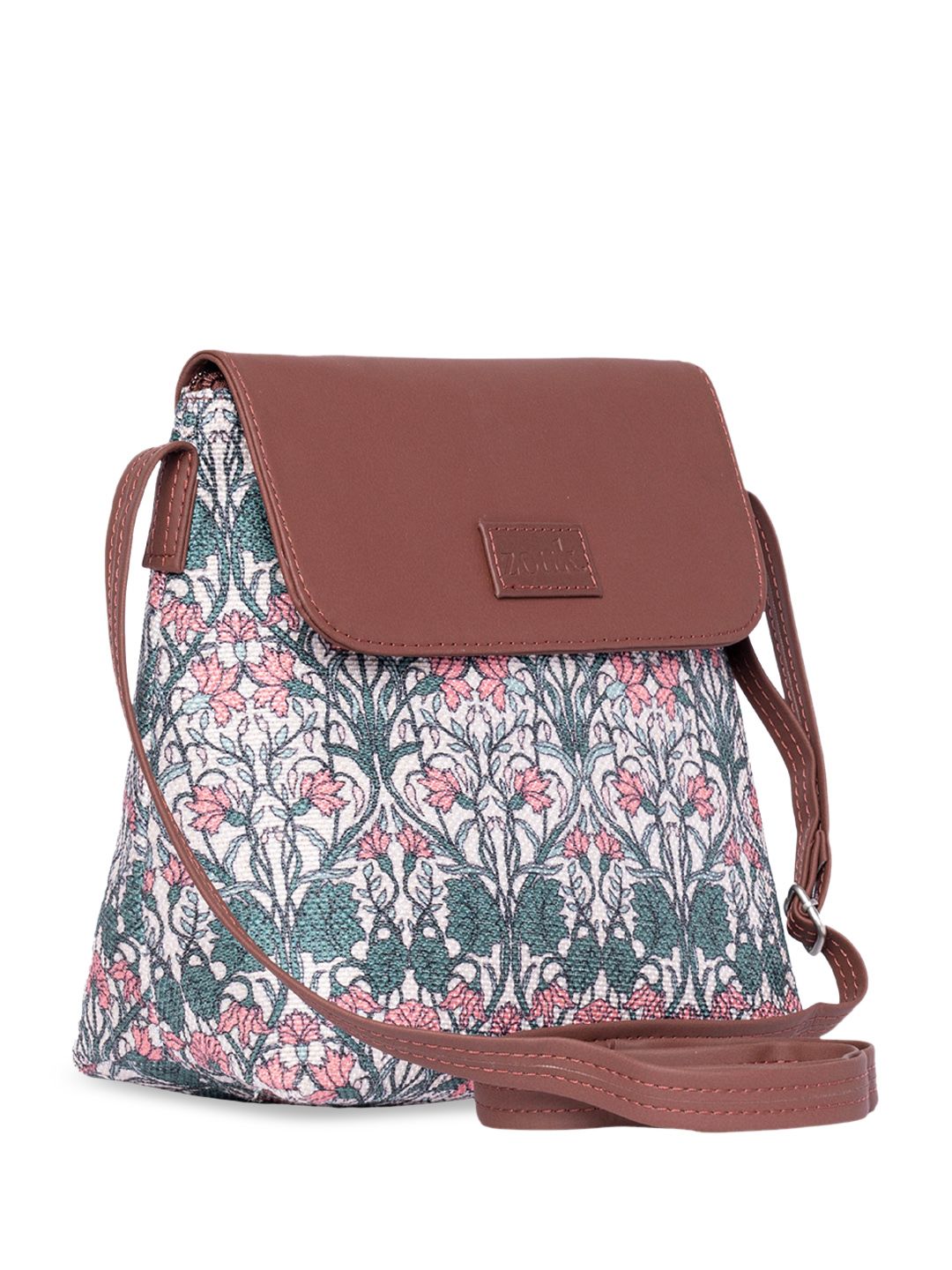 ZOUK Floral Printed Structured Vegan Leather Sling Bag