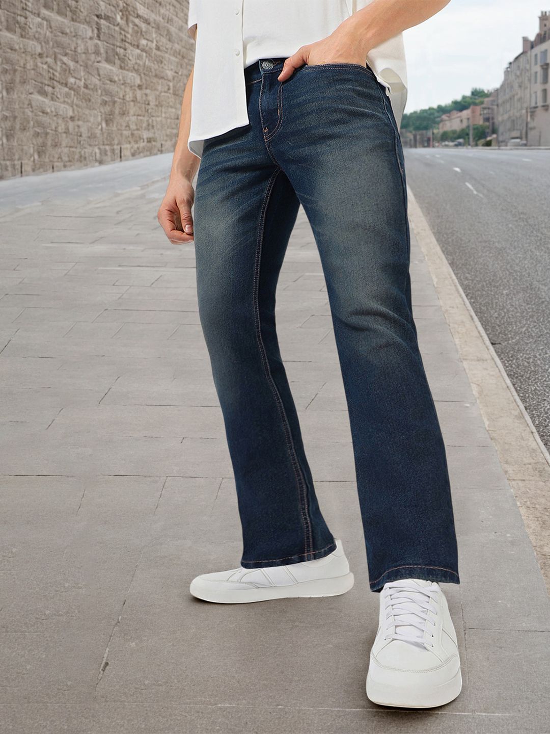Urbano Fashion Men Bootcut Heavy Fade Clean Look Stretchable Jeans