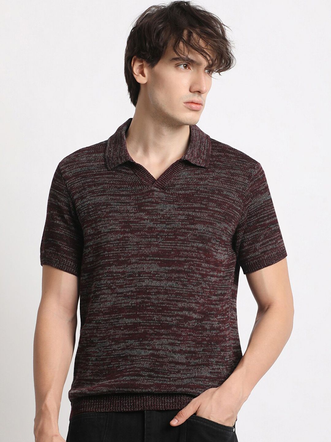 THE BEAR HOUSE Abstrcat Printed Polo Collar Cotton T-shirt
