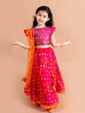 pspeaches Girls Pink & Orange Ready to Wear Lehenga & Blouse With Dupatta