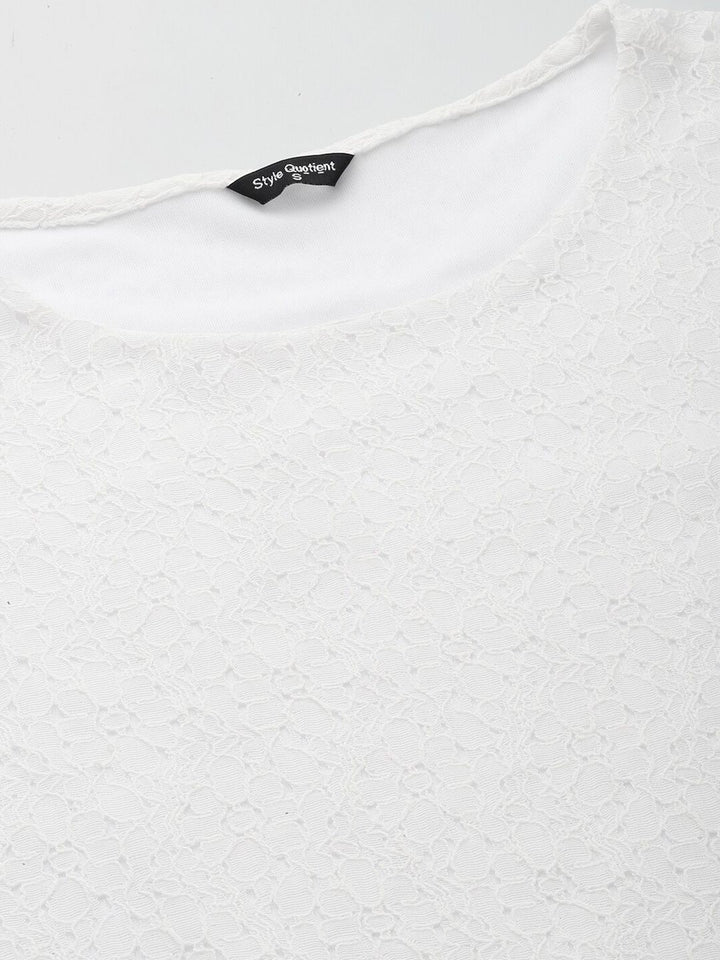style quotient women Schiffli Puff Sleeve Cotton Regular Top