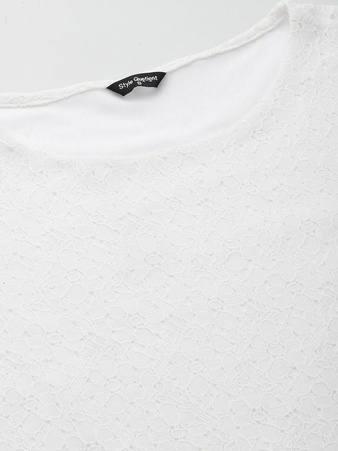 style quotient women Schiffli Puff Sleeve Cotton Regular Top