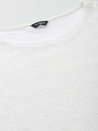 style quotient women Schiffli Puff Sleeve Cotton Regular Top