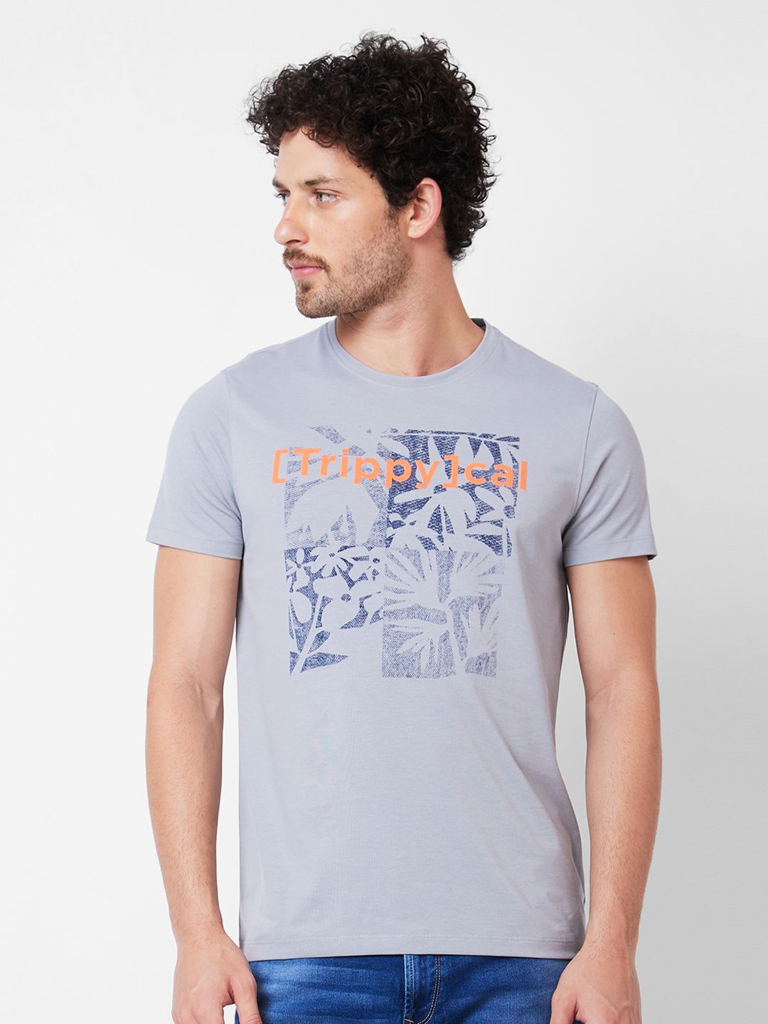 SPYKAR Graphic Printed Round Neck Slim Fit Cotton Casual T-shirt