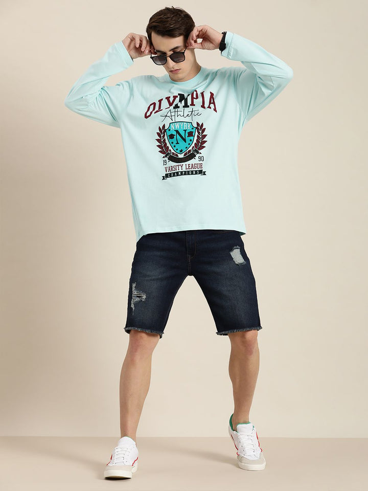 DILLINGER Men Blue Printed Cotton Oversized  T-shirt
