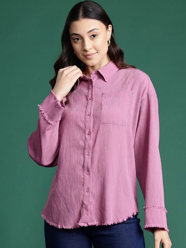 DressBerry Frayed Hem Crinkled Shirt