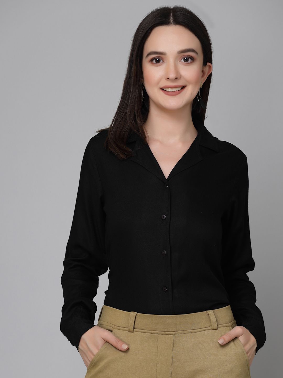 Style Quotient Black Cuban Collar Smart Cotton Formal Shirt