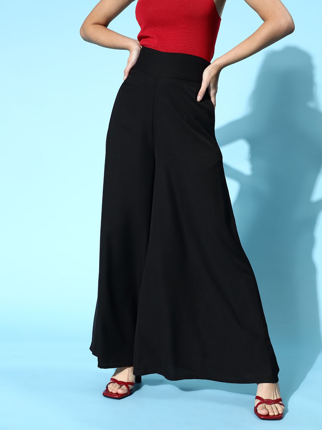 SASSAFRAS Women Black Solid High-Rise Trousers