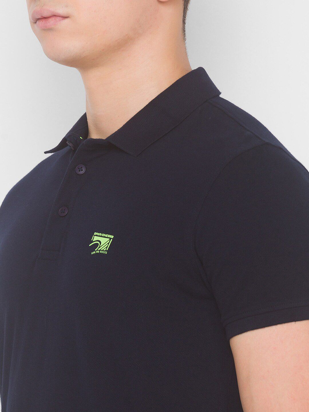 SPYKAR Men Navy Blue Polo Collar Slim Fit T-shirt