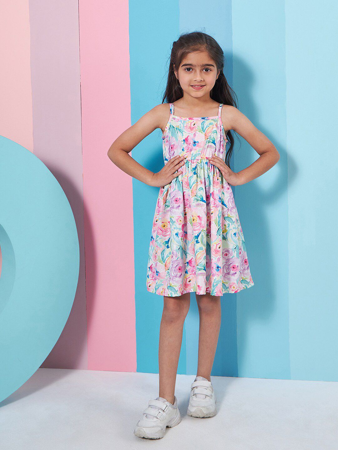 pspeaches Girls Floral Print Shoulder Strap Georgette Fit & Flare Dress