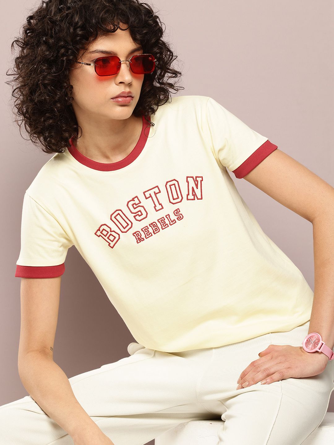 DILLINGER Women Regular Fit Short Sleeve Embroidery Tshirt