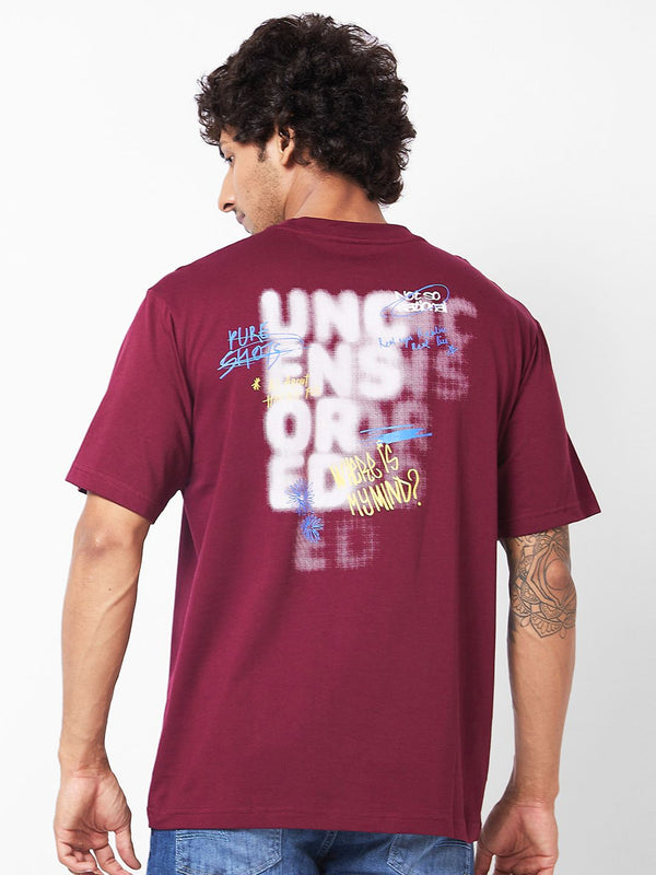 SPYKAR Typography Printed Relaxed Fit Drop-Shoulder Sleeves Casual T-shirt