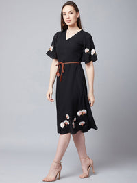 Athena Women Black Embroidered Wrap Dress