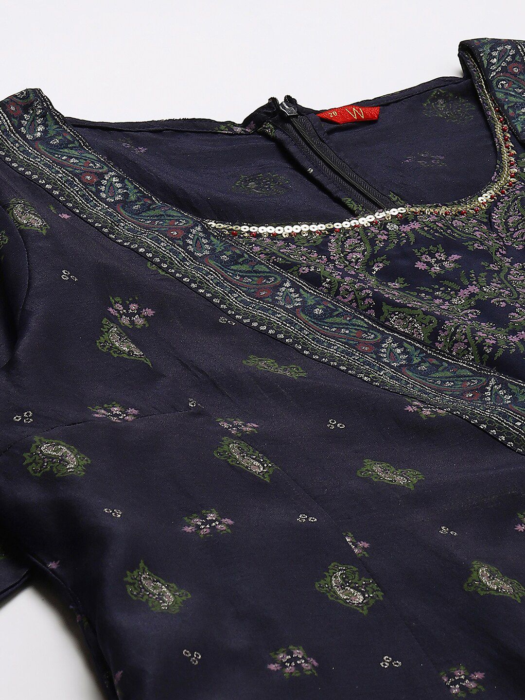 W Blue & Green Floral Embroidered Ethnic Maxi Dress