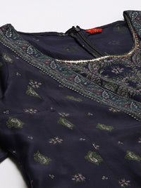 W Blue & Green Floral Embroidered Ethnic Maxi Dress