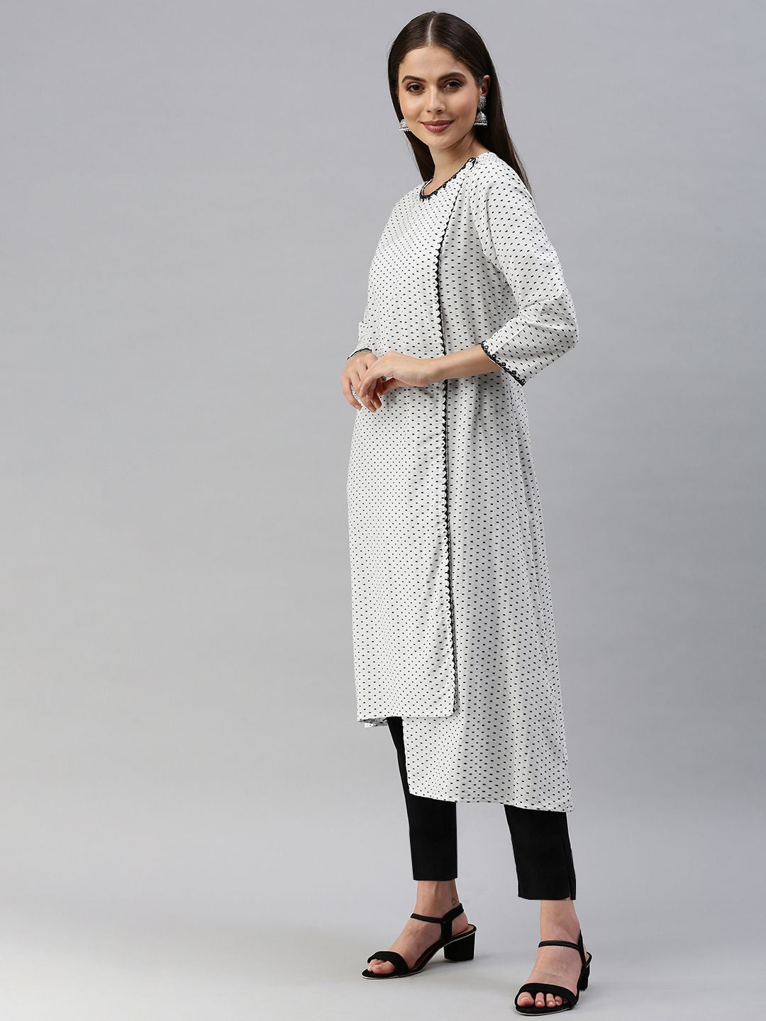 Global Desi Women White & Black Ethnic Motifs Printed Kurta