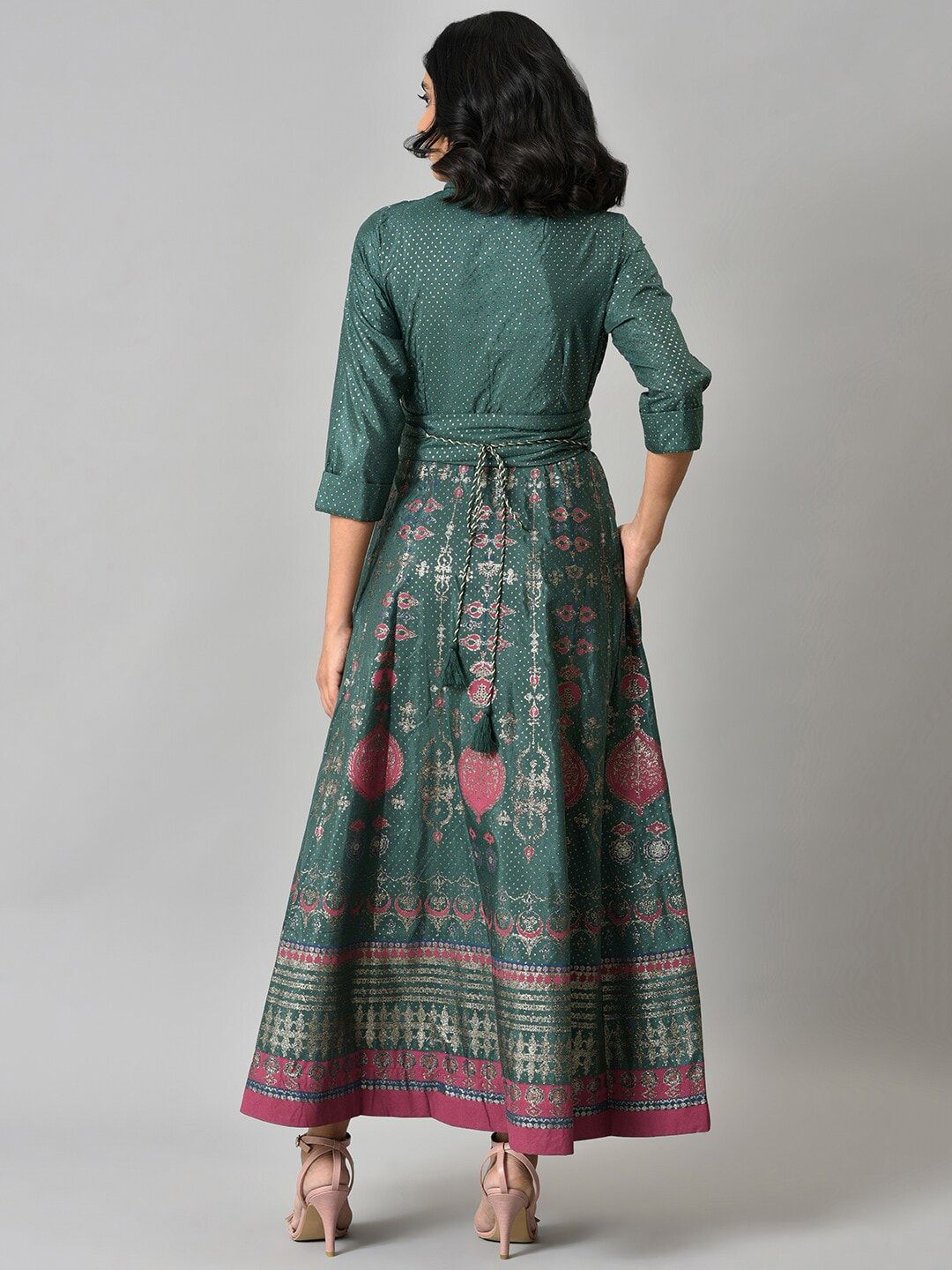 W Women Green Ethnic Motifs Ethnic Maxi Dress