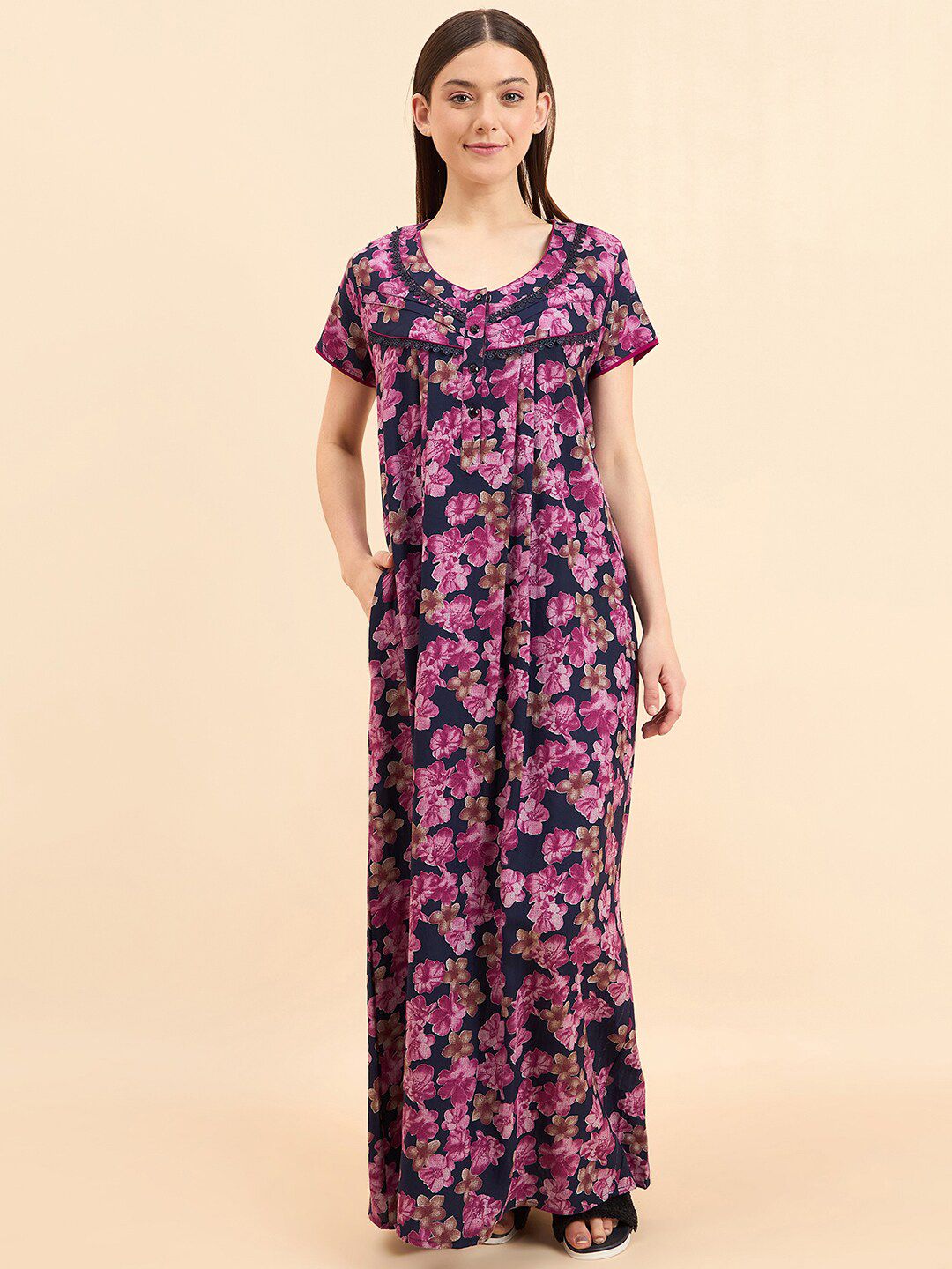 Sweet Dreams Floral Printed Pure Cotton Maxi Nightdress