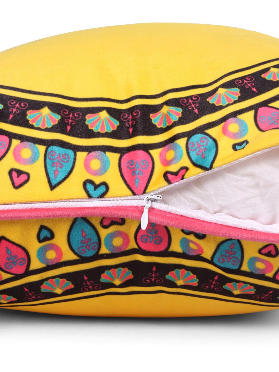 STITCHNEST Yellow & Blue 2 Pieces Ethnic Motifs Printed Velvet Rectangle Cushion Covers