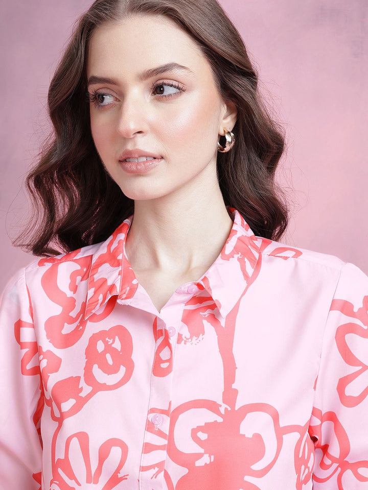 DressBerry Abstract Print Puff Sleeves Shirt Style Top