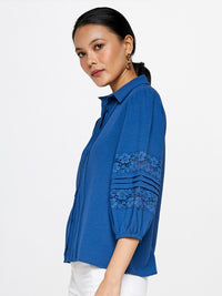 AND Self Design Puff Sleeves Shirt Style Top
