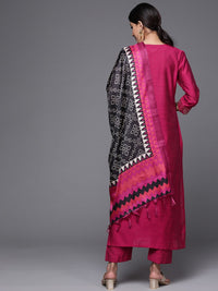 Varanga Brocade Yoke with Gota Detail Kurta with Trouser with Bandhani Printed Dupatta